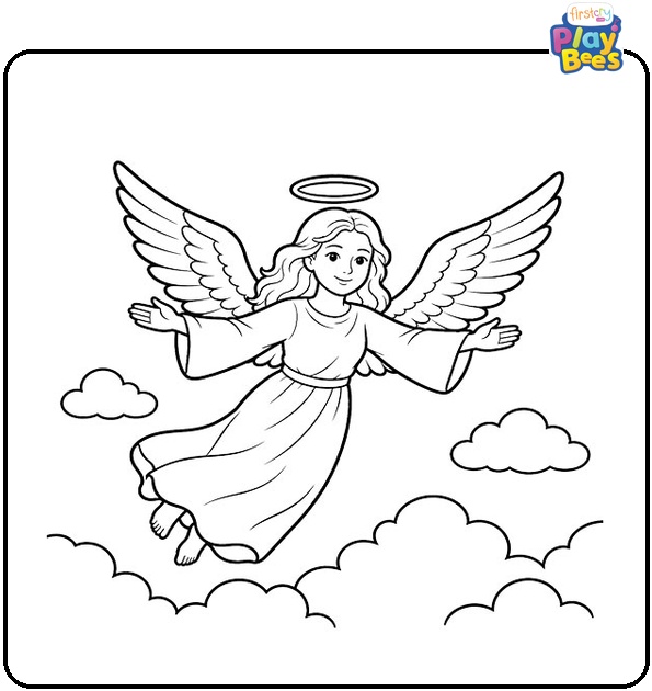 Angel Flying Above Soft Clouds Coloring Page Angel Flying Above Soft Clouds Coloring Page