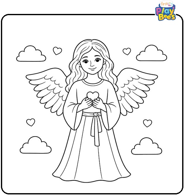 Angel Holding a Small Heart Coloring Page Angel Holding a Small Heart Coloring Page