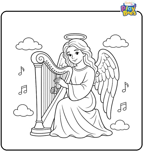 Angel Playing a Harp Coloring Page Angel Playing a Harp Coloring Page