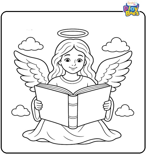 Angel Reading a Big Book Coloring Page Angel Reading a Big Book Coloring Page