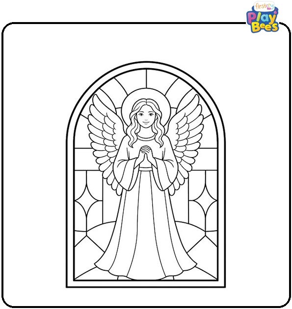 Angel in a Stained Glass Window Coloring Page Angel in a Stained Glass Window Coloring Page