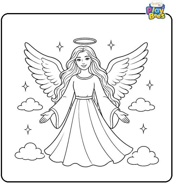 Angel with Long Flowing Hair Coloring Page Angel with Long Flowing Hair Coloring Page