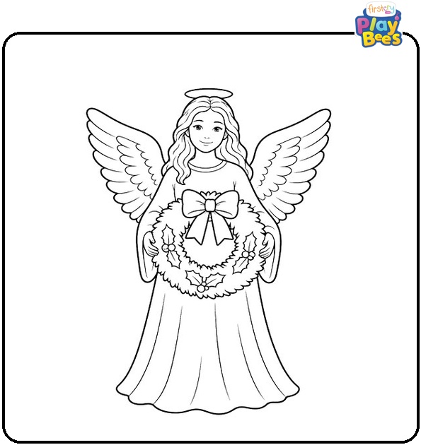 Angel with a Christmas Wreath Coloring Page Angel with a Christmas Wreath Coloring Page