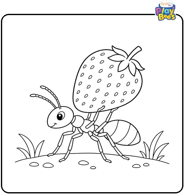 Ant Carrying Strawberry Coloring Page Ant Carrying Strawberry Coloring Page