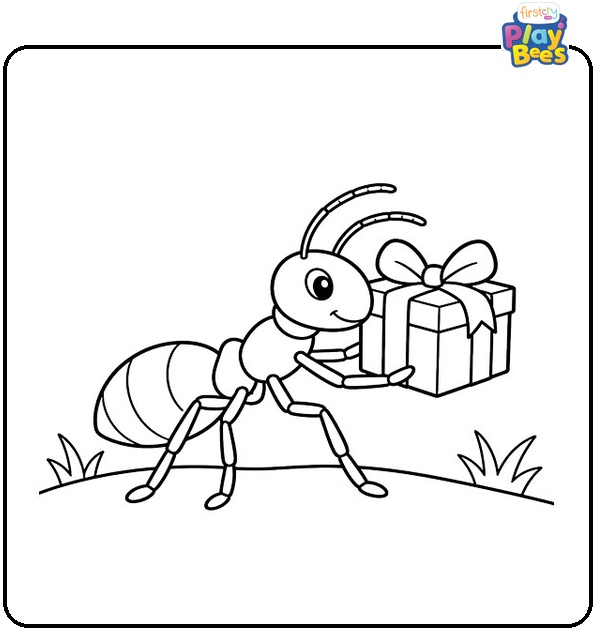 Ant Carrying a Present Coloring Page Ant Carrying a Present Coloring Page
