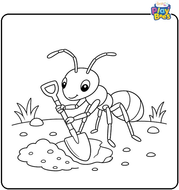 Ant Digging with Shovel Coloring Page Ant Digging with Shovel Coloring Page