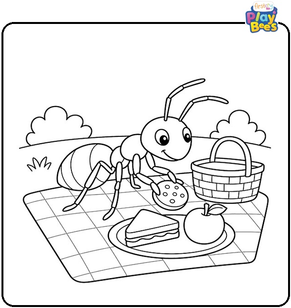 Ant Having a Picnic Coloring Page Ant Having a Picnic Coloring Page