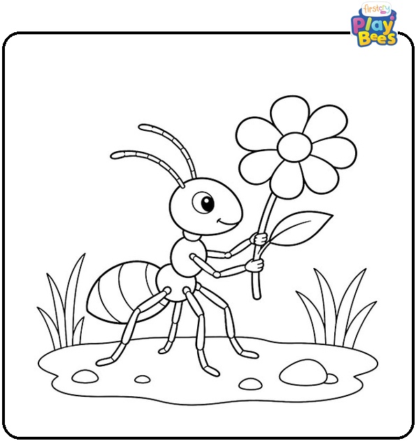 Ant Holding Flower Coloring Page Ant Holding Flower Coloring Page