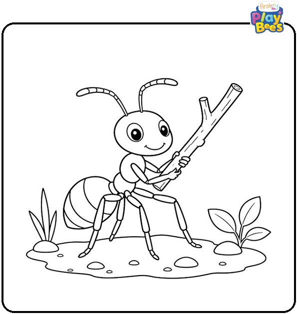 Ant Holding a Twig Coloring Page Ant Holding a Twig Coloring Page