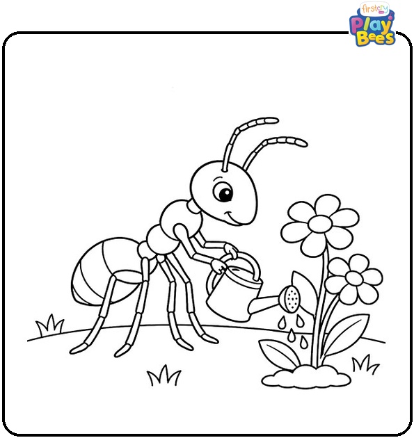 Ant Watering Flowers Coloring Page Ant Watering Flowers Coloring Page