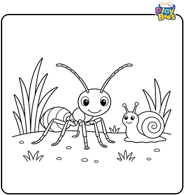 Ant and Snail in the Grass Coloring Page Ant and Snail in the Grass Coloring Page