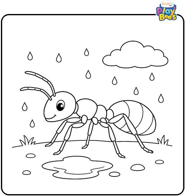 Ant in the Rain Coloring Page Ant in the Rain Coloring Page