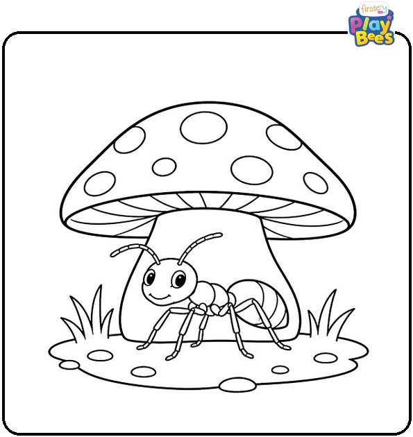 Ant under Mushroom Coloring Page Ant under Mushroom Coloring Page