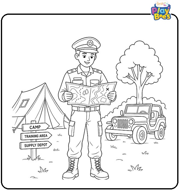 Army Officer Reading Map Coloring Page Army Officer Reading Map Coloring Page