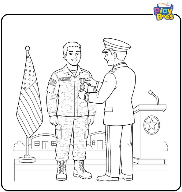 Army Soldier Receiving Medal Coloring Page Army Soldier Receiving Medal Coloring Page