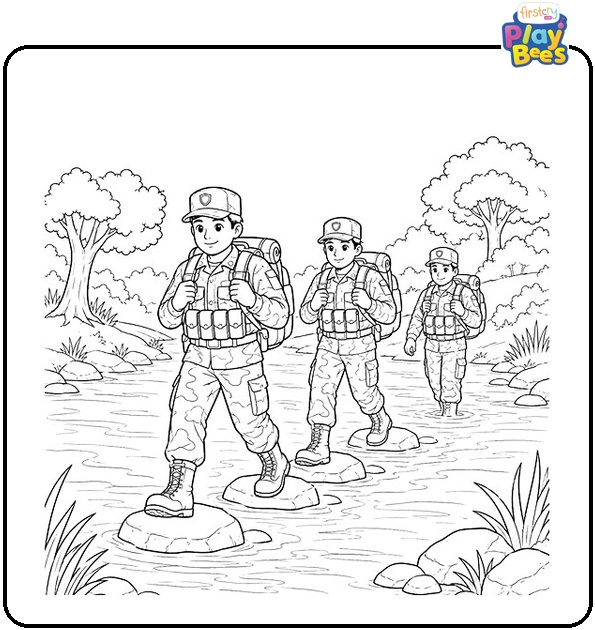 Army Team Crossing River Coloring Page Army Team Crossing River Coloring Page
