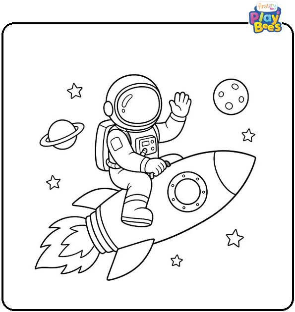 Astronaut Riding a Rocket in Space Coloring Page Astronaut Riding a Rocket in Space Coloring Page