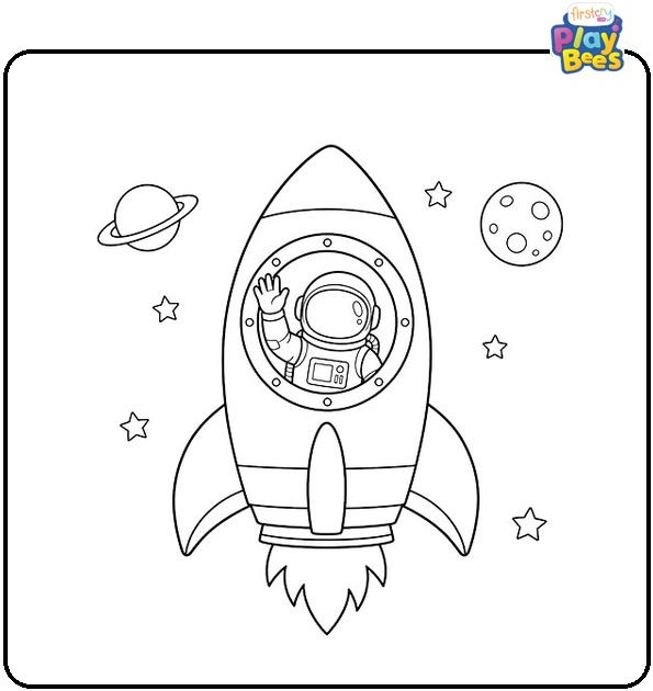 Astronaut Waving from a Rocket Coloring Page Astronaut Waving from a Rocket Coloring Page