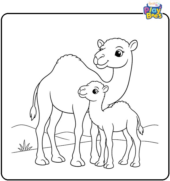 Baby Camel Next To Mother Coloring Page