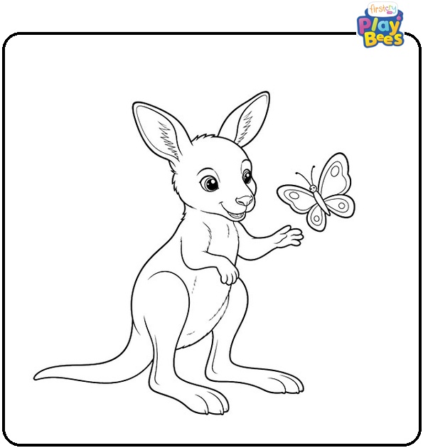 Baby Kangaroo Playing with a Butterfly Coloring Page Baby Kangaroo Playing with a Butterfly Coloring Page