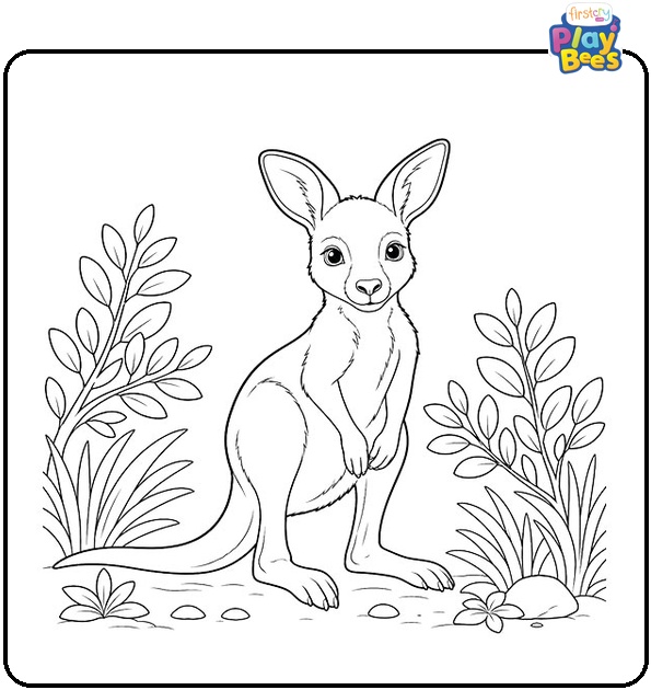 Baby Kangaroo in the Bush Coloring Page Baby Kangaroo in the Bush Coloring Page