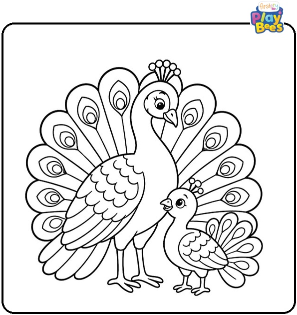 Baby and Mama Peacock Coloring Page Baby and Mama Peacock Coloring Page