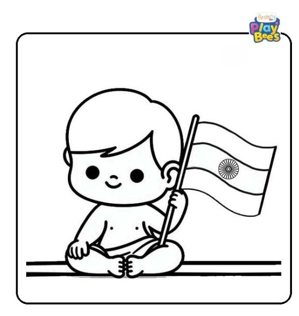 Baby with Indian Flag Coloring Page Baby with Indian Flag Coloring Page