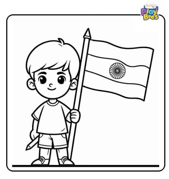 Boy Holding Indian Flag Coloring Page Boy Holding Indian Flag Coloring Page