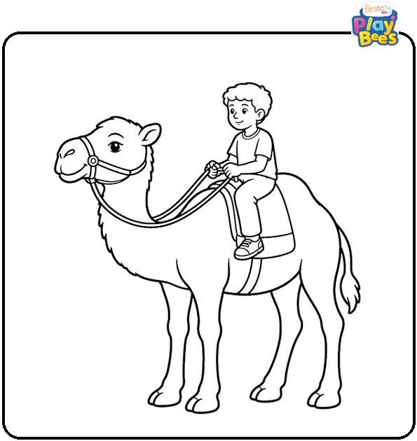 Boy Riding Camel Coloring Page
