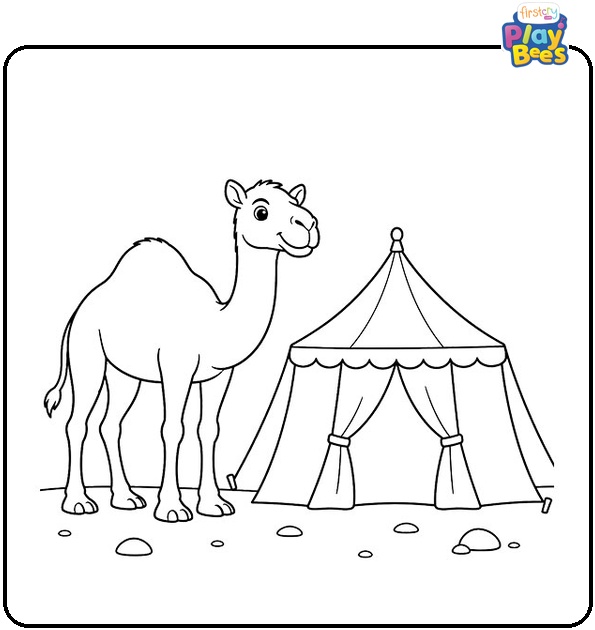 Camel Beside A Desert Tent Coloring Page
