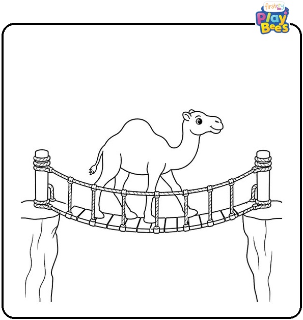 Camel Crossing Rope Bridge Coloring Page