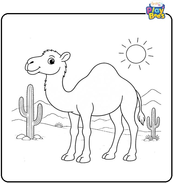 Camel in Desert Coloring Page