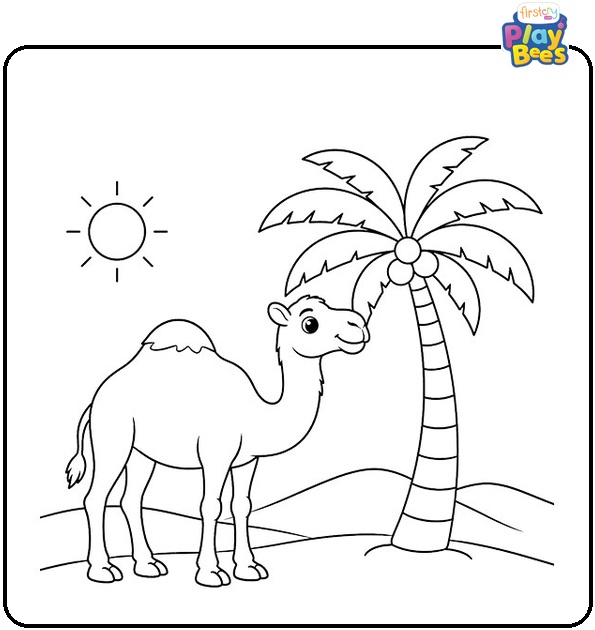 Camel near Palm Tree Coloring Page
