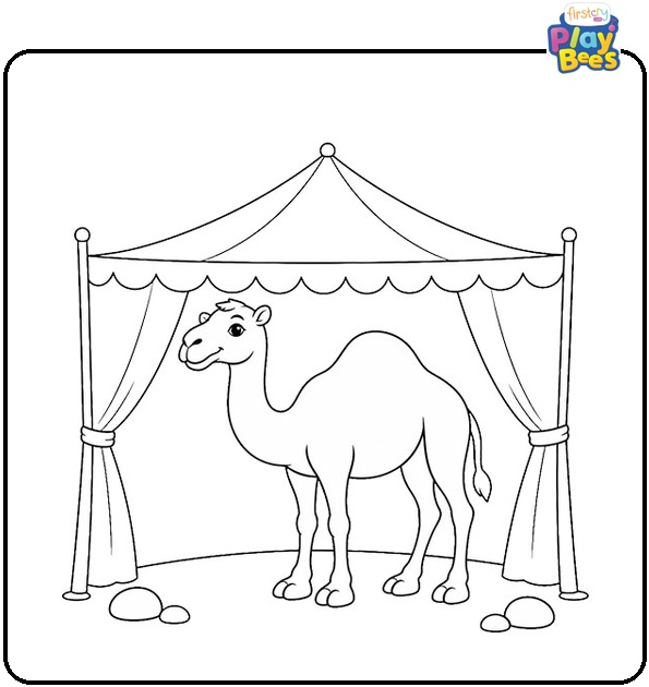 Camel under Tent Coloring Page