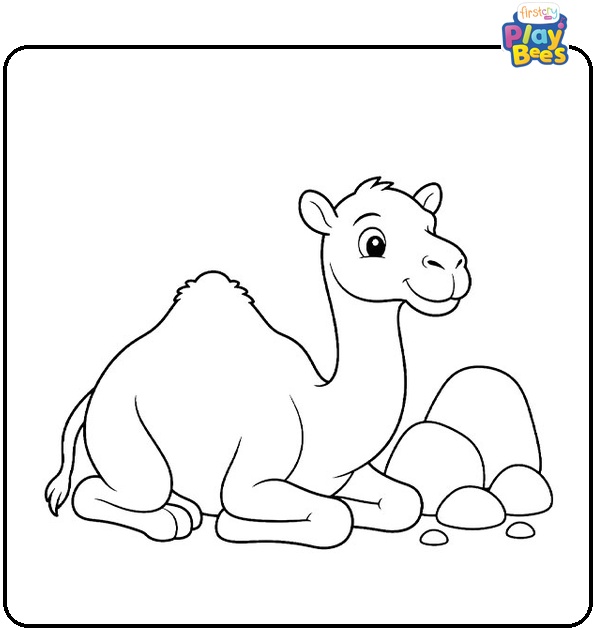 Cartoon Camel Resting Near Rocks Coloring Page