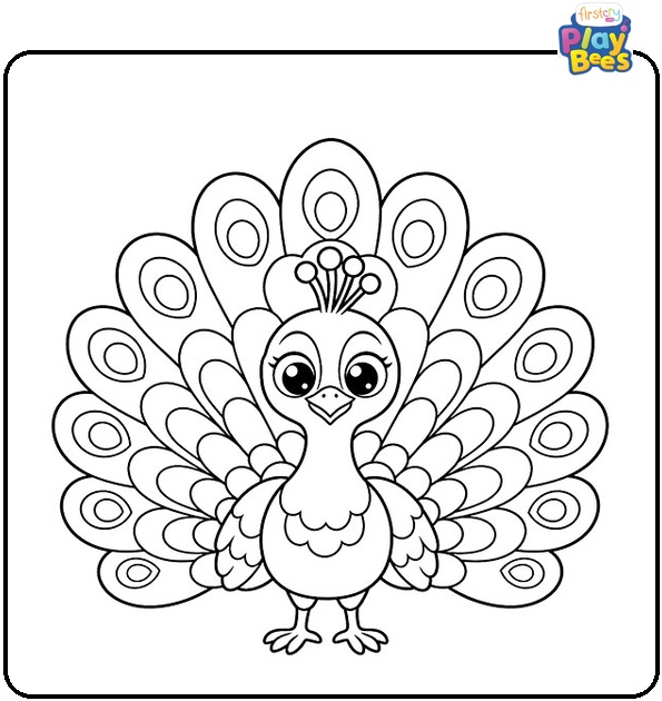 Cartoon Peacock with Big Eyes Coloring Page Cartoon Peacock with Big Eyes Coloring Page