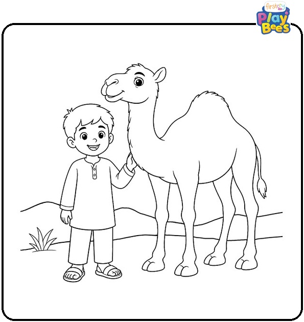 Child and Camel Coloring Page