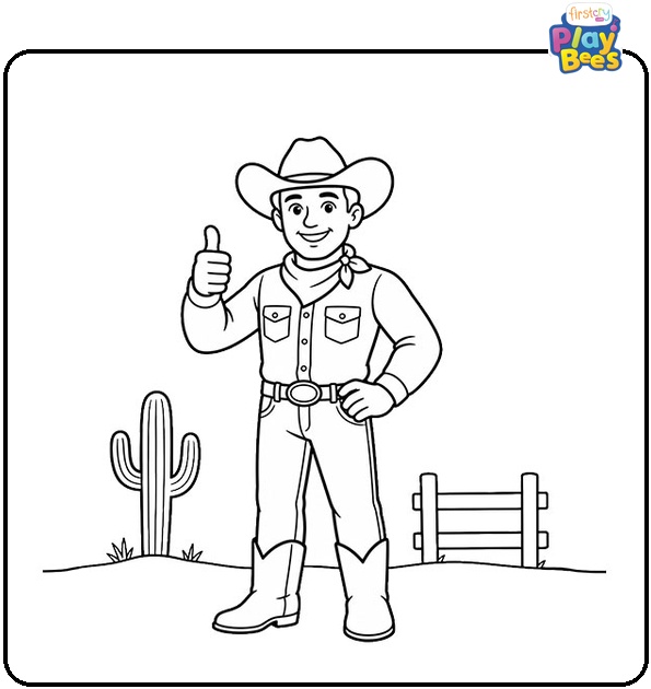 Cowboy Giving a Thumbs Up Coloring Page Cowboy Giving a Thumbs Up Coloring Page