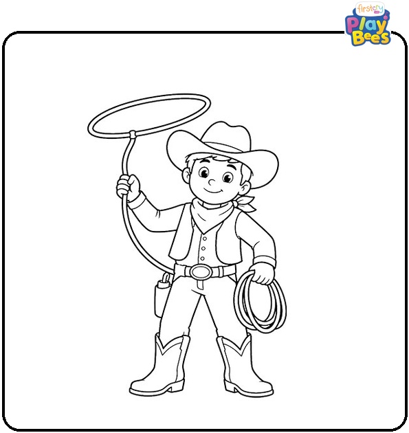 Cowboy Holding a Lasso Coloring Page Cowboy Holding a Lasso Coloring Page