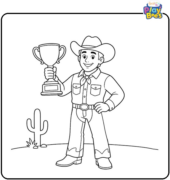 Cowboy Holding a Trophy Coloring Page Cowboy Holding a Trophy Coloring Page