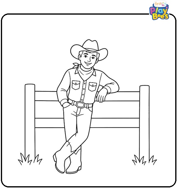 Cowboy Leaning on a Fence Coloring Page Cowboy Leaning on a Fence Coloring Page
