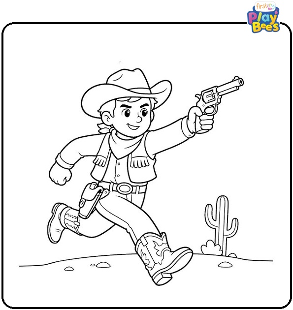 Cowboy Running and Shooting Coloring Page Cowboy Running and Shooting Coloring Page