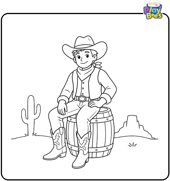 Cowboy Sitting on a Barrel Coloring Page Cowboy Sitting on a Barrel Coloring Page