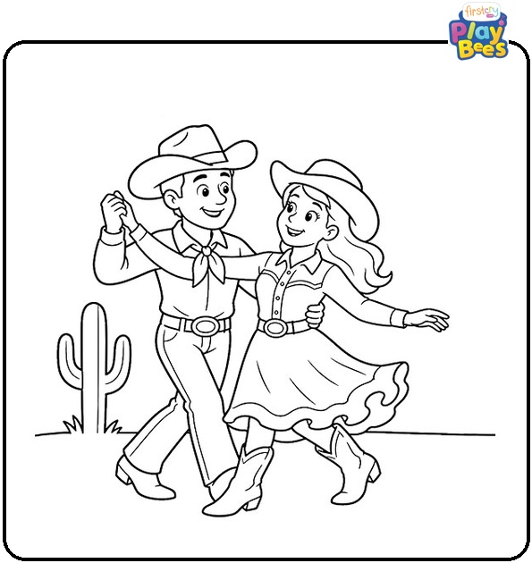 Cowboy and Cowgirl Dancing Together Coloring Page Cowboy and Cowgirl Dancing Together Coloring Page