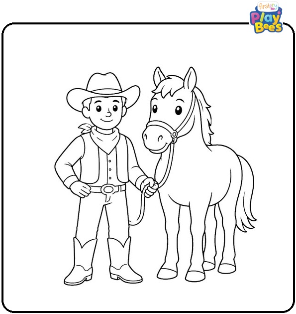 Cowboy with a Horse Coloring Page Cowboy with a Horse Coloring Page