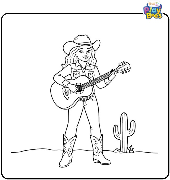Cowgirl Playing Guitar Coloring Page Cowgirl Playing Guitar Coloring Page