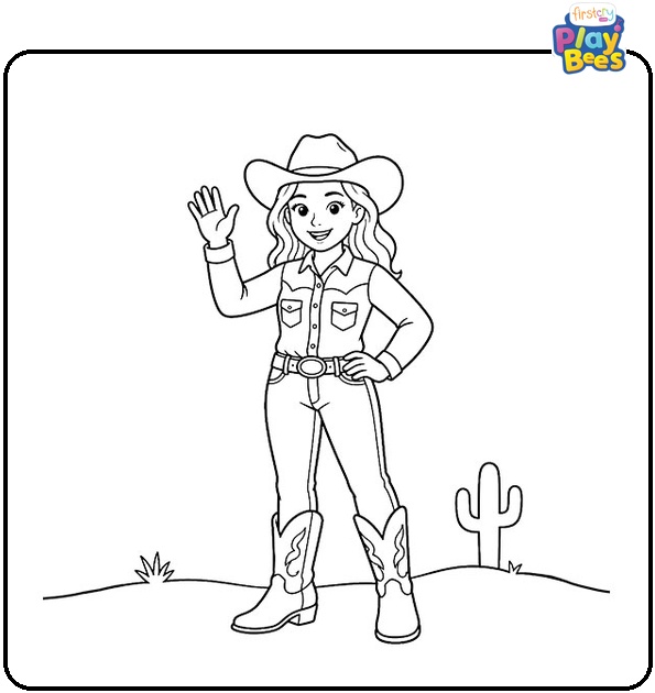 Cowgirl Waving Coloring Page Cowgirl Waving Coloring Page