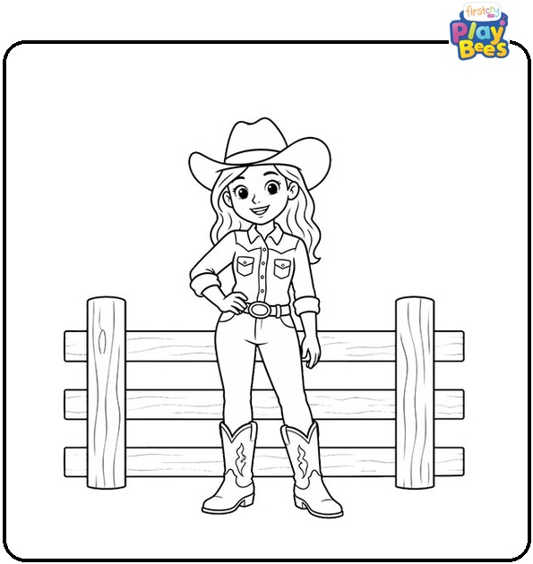 Cowgirl with a Fence Coloring Page Cowgirl with a Fence Coloring Page