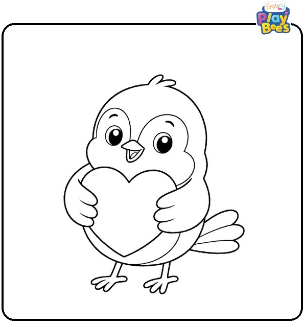 Cute Robin Holding Heart Coloring Page