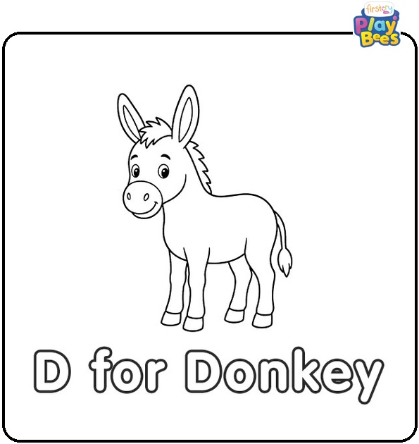 D for Donkey Coloring Page